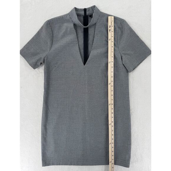 Zara Black & White Houndstooth short Dress V Neck Choker Band Mini M - Picture 6 of 9